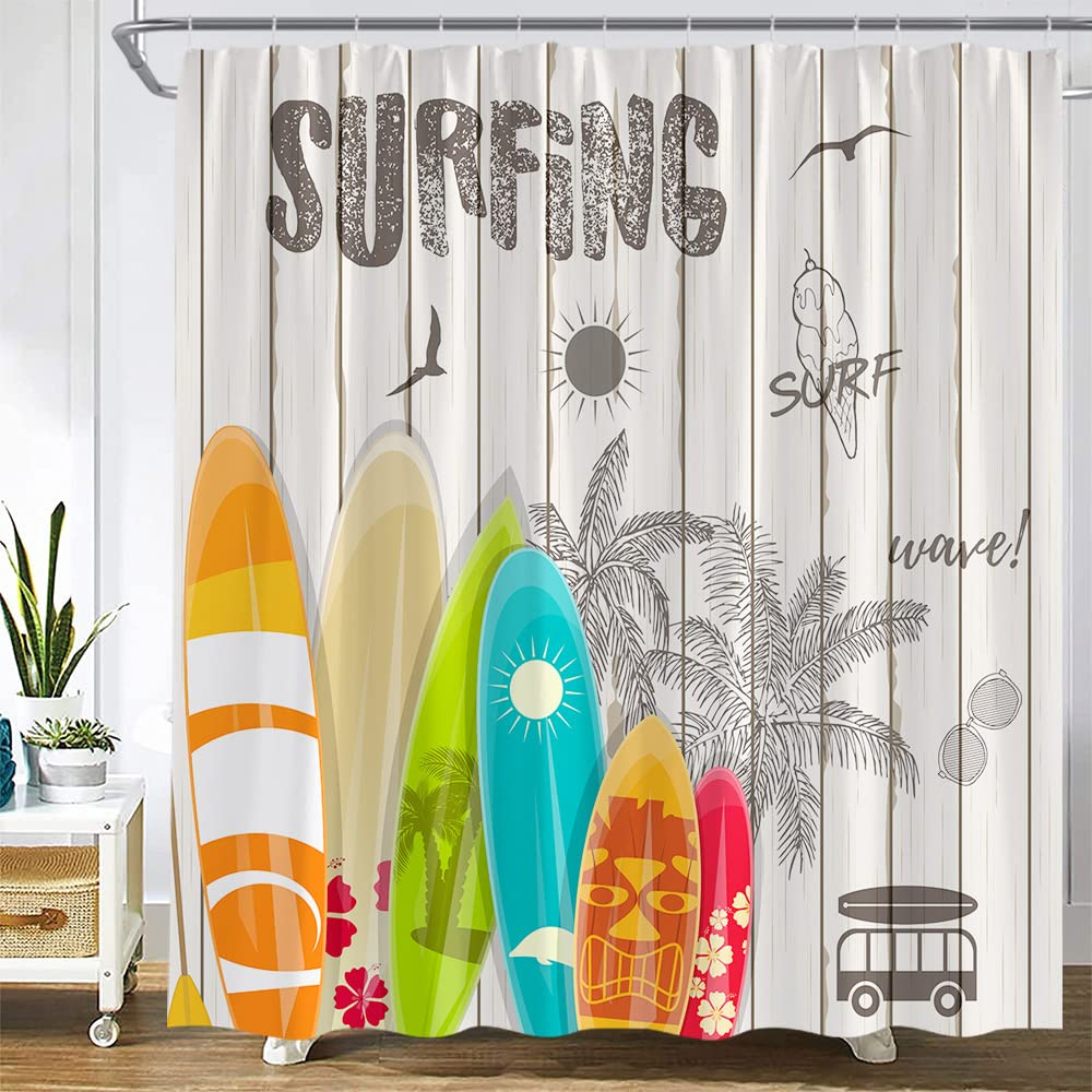 Amazon｜サマーサーフィン シャワーカーテン ビーチ 海 熱帯