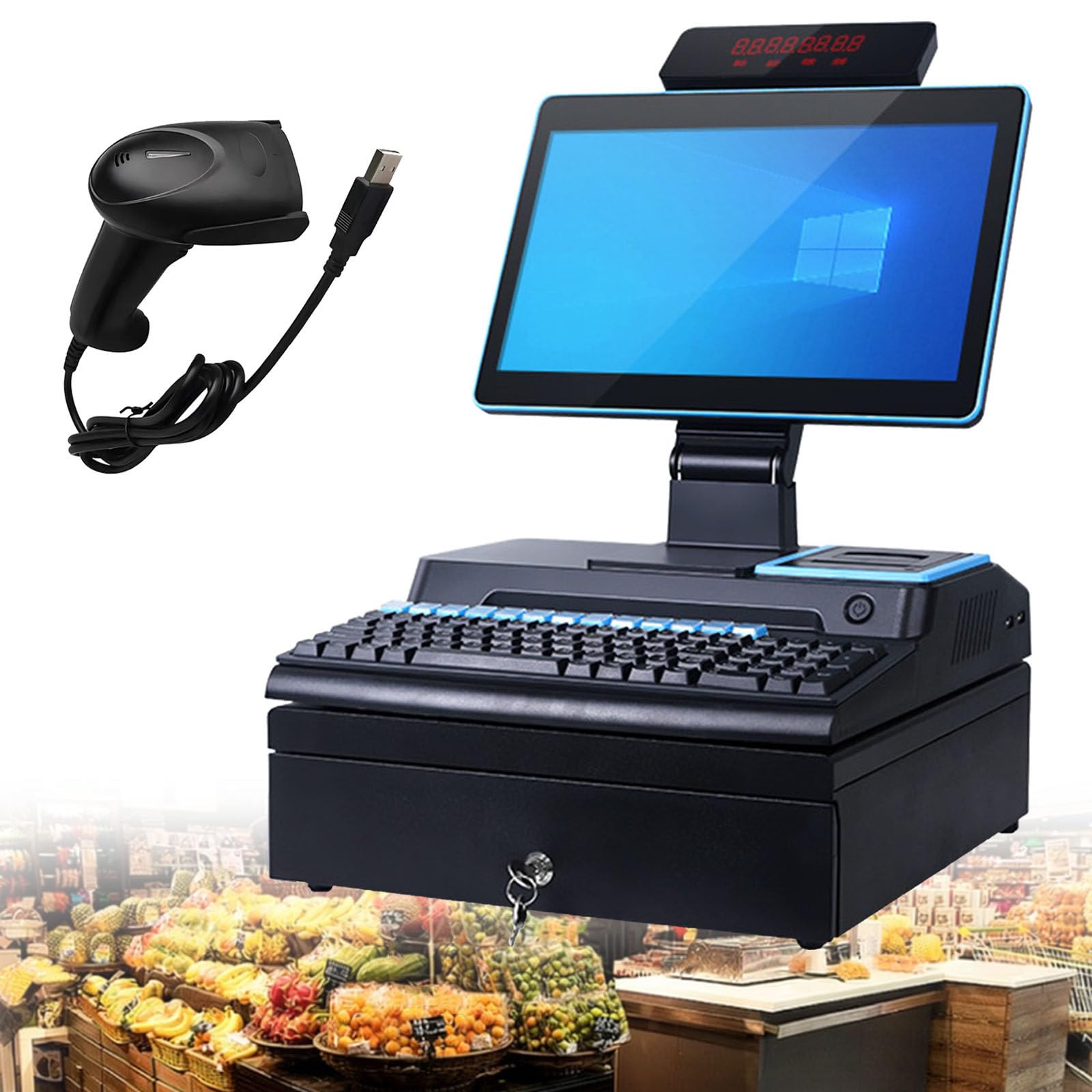 Ptatritious G Smart Cash Register Pos System, 15.6 Inch Touch Screen, Cash Register, Keyboard, Built-In 58Mm Printer, Pos Computer, Windows 10, For Retail And Restaurant -4+64Gb