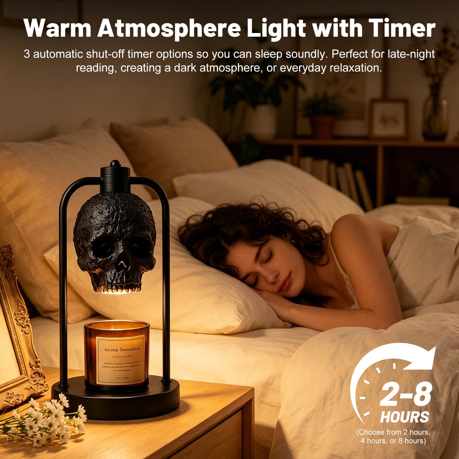 Totenkopf Kerzenlampe für Halloween Deko, Candle Warmer Lamp mit Timer (B)