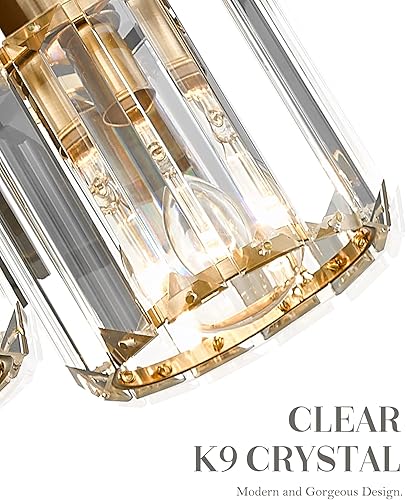 Miniatura 2 de 4835-3W-PG - Luces de tocador de cristal, modernas luces de baño de 3 luces sobre el espejo, accesorios de iluminación de baño con acabado dorado