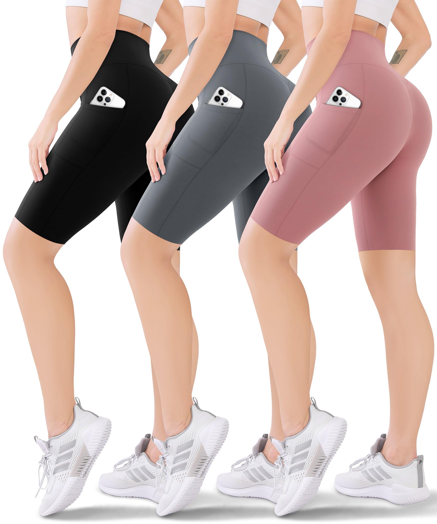 Blisset 3 Pack Women's Active Shorts - 3”/5”/8”High Waist Tummy Control No See -Through for Cycling Jogging Gym Workouts