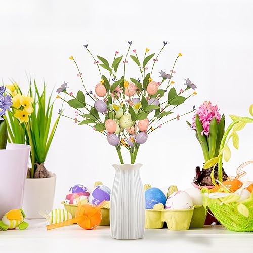 Miniatura 6 de WATINC 3 piezas de vid artificial de Pascua con huevos de Pascua pastel y bayas, tallos florales de primavera de Pascua, ramas de ramas, arreglo de
