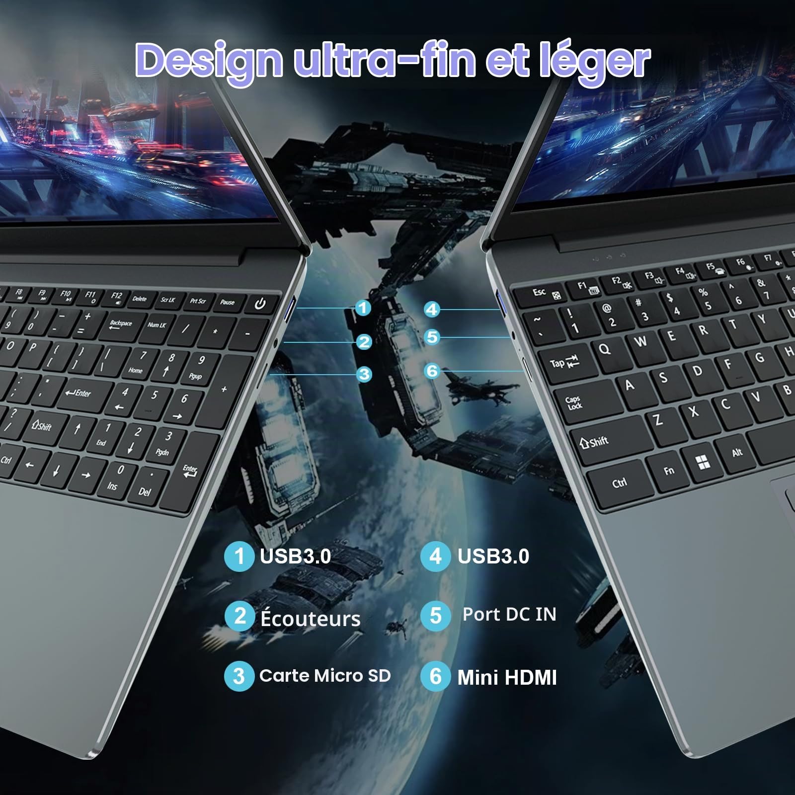 PC Portable 15,6 Pouces 16Go RAM 512Go SSD Celeron N5095, Ordinateur Portable FHD 1920x1080, WiFi Bluetooth, Lecteur d’Empreinte, Laptop Bureautique pour Études et Travail, Clavier AZERTY avec Film