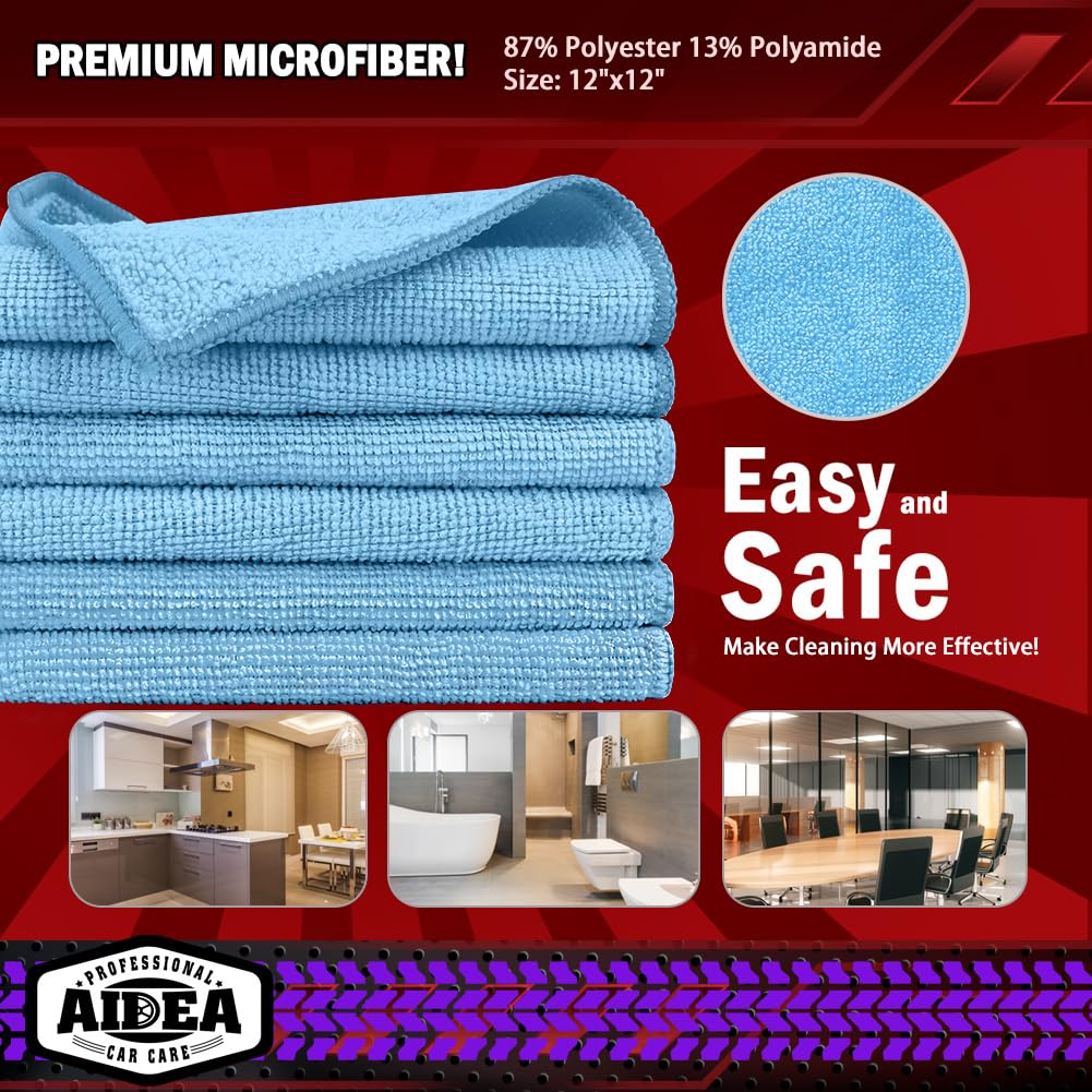 AIDEA Microfiber Cleaning Cloth Blue 150PK Shop Rags Microfiber Towels for Cars Dusting Cloth Lint Free Rags Absorbent — view 6