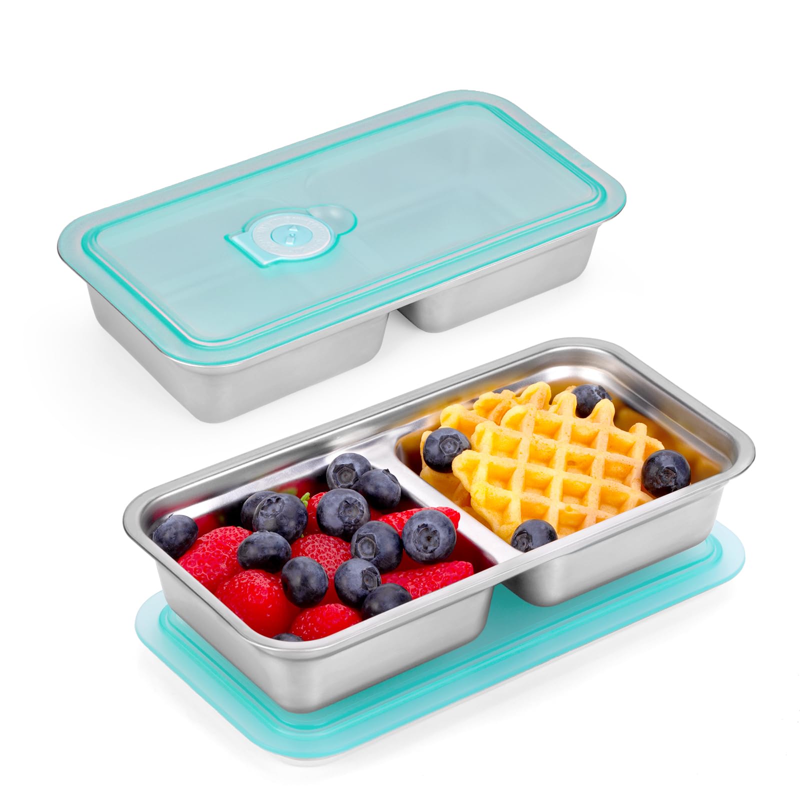 marhook 2Pcs Grab and Go Snack Containers, Stainless Steel Snack Containers, Reusable Double Compartment Snacks Containers with Lids For Snacks Dips