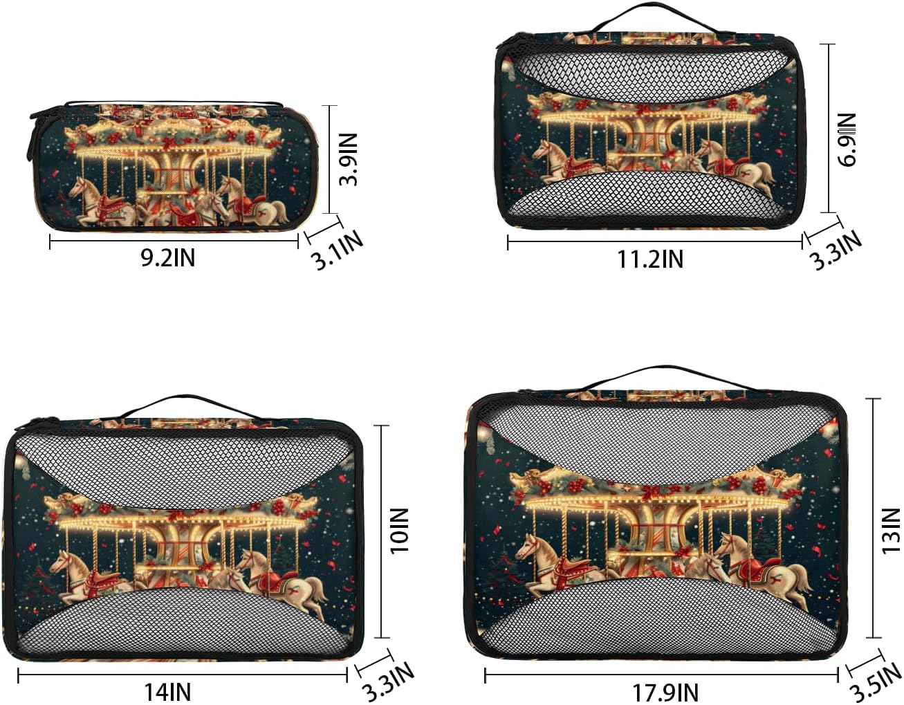 Amusement Park Carousel 4 Set Packing Cubes Packing Cubes for Women Lightweight Travel Essential Bag Clothes Carry on Suitcase Bags for Accessories Essentials