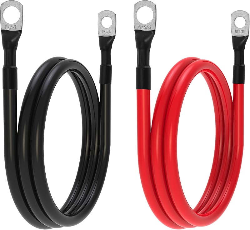 Cabos de bateria TUELETFU 6 AWG com terminais 3/8 e 5/16 – 2 unidades de 0,91 m