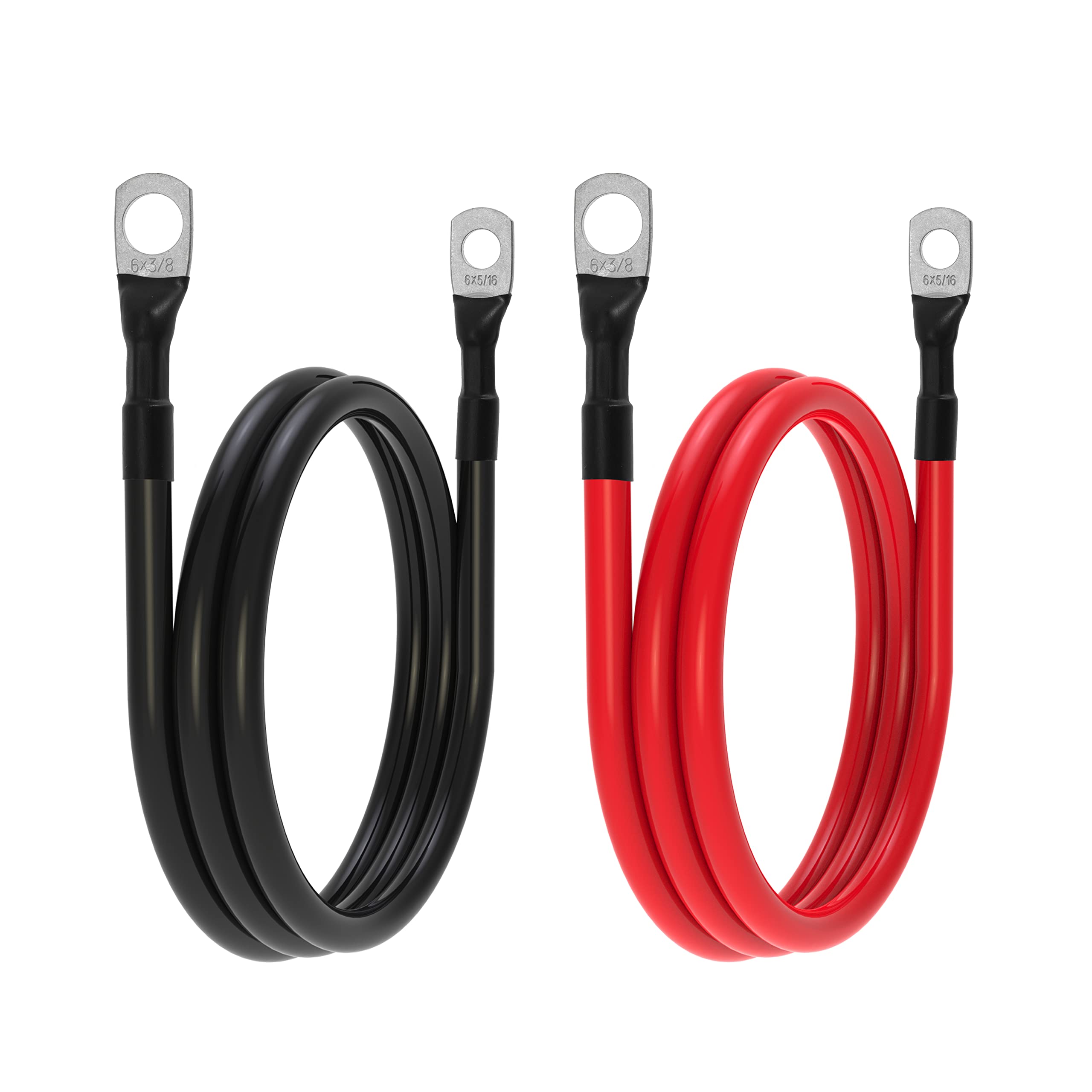TUELETFU 6 AWG Battery Cables 6 Gauge Battery Inverter Cables with 3/8 Inch and 5/16 Inch Lugs Each End for Solar Marine RV Car SUV Truck Tractor