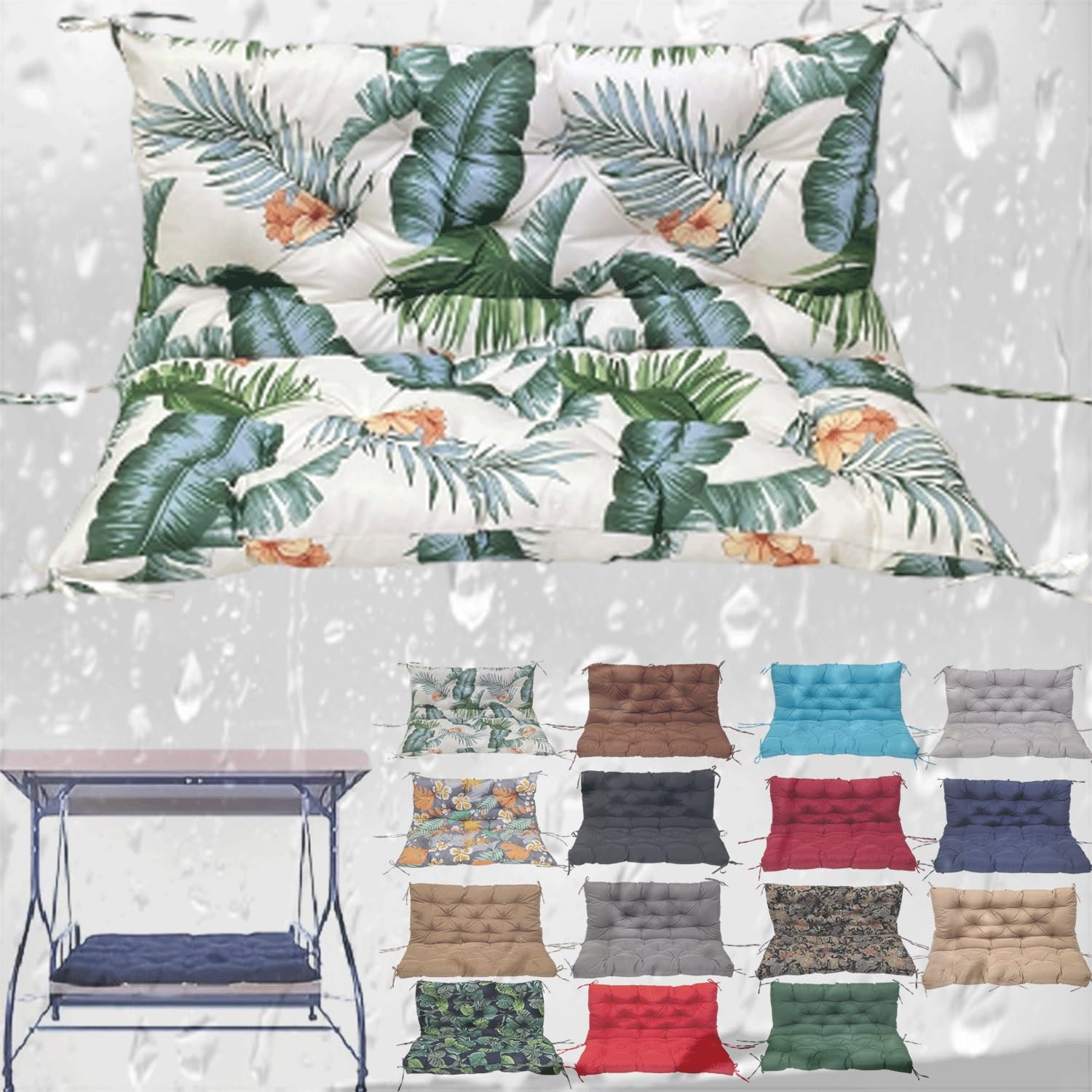 Sdnam @1 Swing Cushion Replacement With Backrest,Outdoor Porch Waterproof Bench Cushion With Ties 2-3 Seater Washable Bench Cushions For Outdoor Patio Porch Swing Cushions(,120X100cm/47X39in)