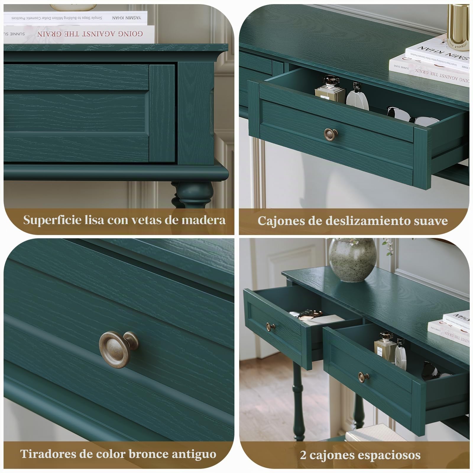 Consola de entrada con cajones, consola estrecha de madera con estante inferior, consola detrás del sofá estilo retro, mueble consola para entrada, pasillo, salón y dormitorio