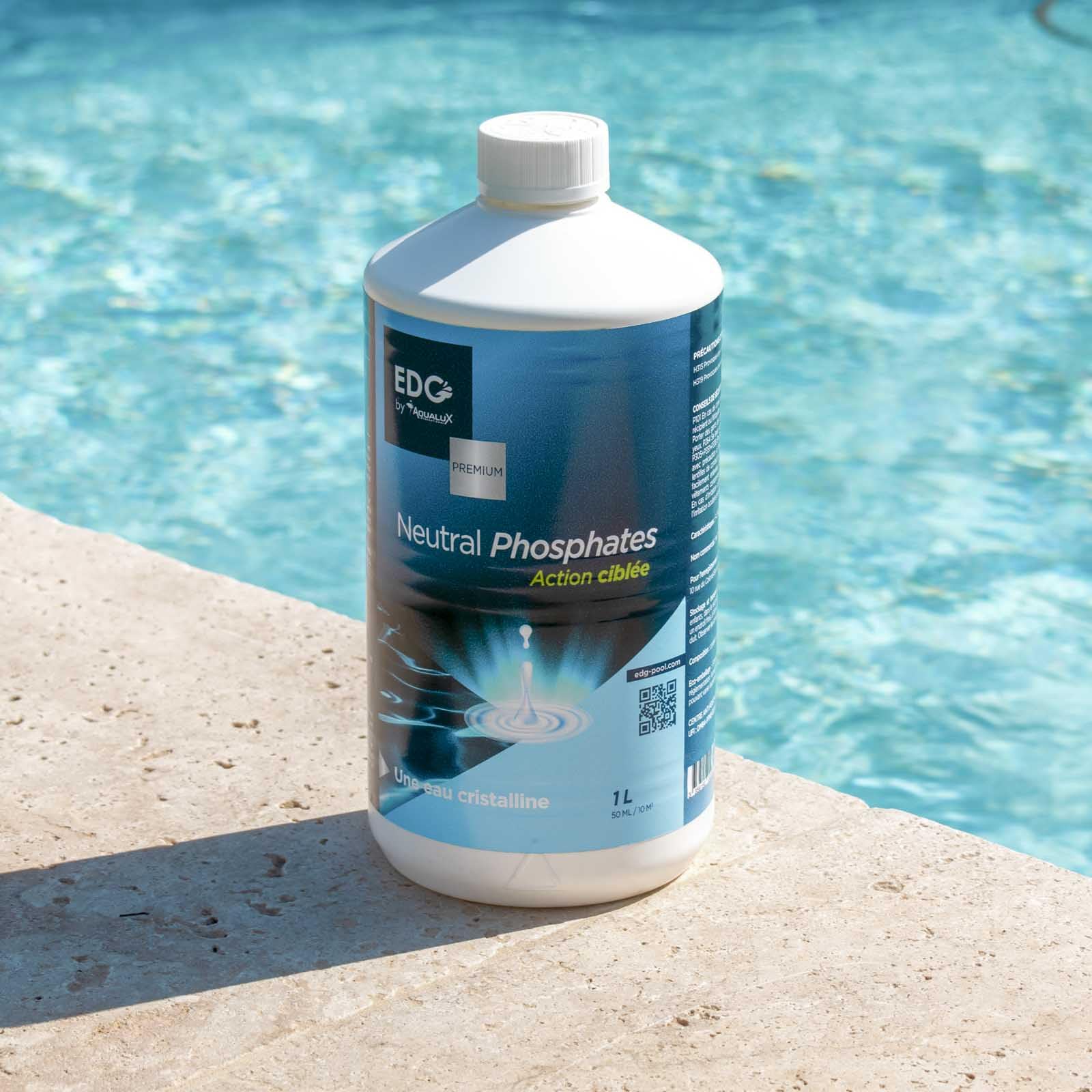 EDG by Aqualux - Anti Phosphates Piscine 1L | Élimine la Nourriture des Algues | Traitement Préventif et Curatif Liquide | Compatible Chlore, Sel, Brome | Améliore la Clarté de l'eau