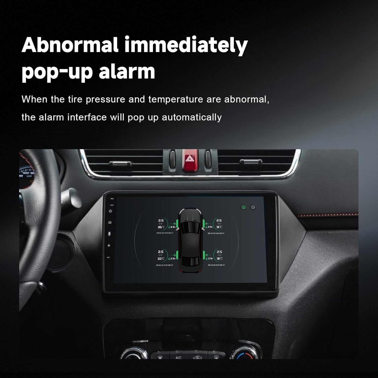 USB Tire Pressure Monitoring System, Wireless TPMS with Real-Time Pressure & Temperature Display, Compatible with Android Car Navigation Head Units & Mobile App