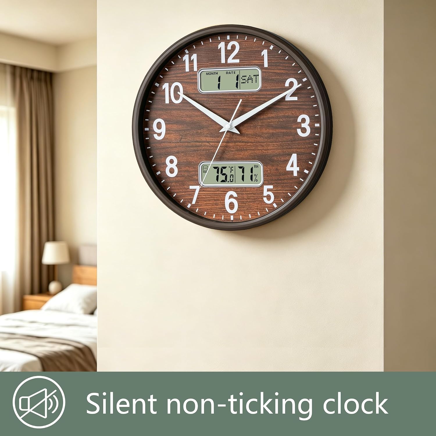 Nbdeal 13-Inch Analog Silent Wall Clock, Brown