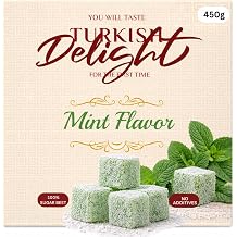 Turkish Delight Mint Flavor 450g 1lb - Traditional Lokum Candy with Refreshing Mint Taste - Soft Chewy Gourmet Dessert - No Additives - Made with Sugar Beet