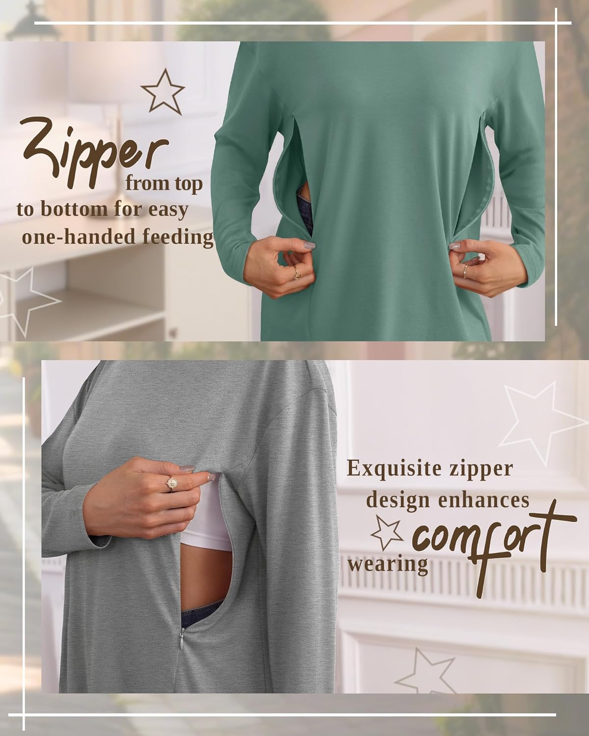 3 Pack Women's Nursing Breastfeeding Tops Long Sleeve Maternity Shirts Oversize Hidden Zipper Pregnancy Clothes