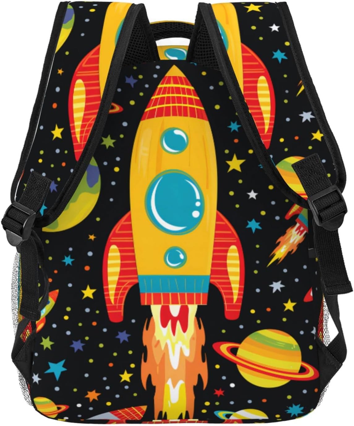 Cartoon Space Rocket Planet Backpack, Polyester Backpacks with Straps, 11.4inx5.9inx15.7in, Multi-Pocket Storage Bookbag, Ideal For School Work Travel Hiking Camping, Boys Girls Gifts