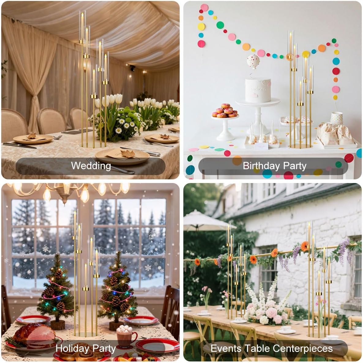 2PCS Floor Candle Holders for Wedding,Tall Arcylic Candelabra Centerpiece for Tables Candelabra 5 Arm for Party Christmas Concert Fit LED Candle Prom Entrance Decorations candelabros navideños