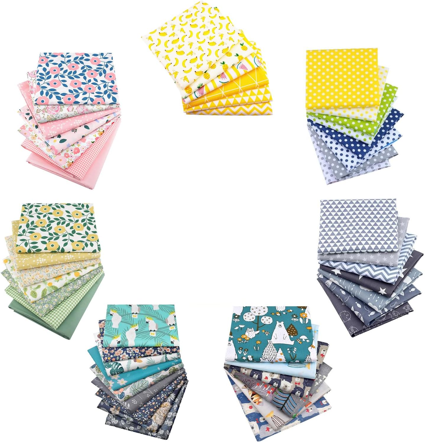 Aubliss 50pcs 100% Cotton Fabric Bundle 10" x 10" PreCut Fat Squares Sheets Printed Floral Sewing Supplies for Patchwork Sewing DIY Crafting Quilting Fabric(50PCS 10"x10", Floral)