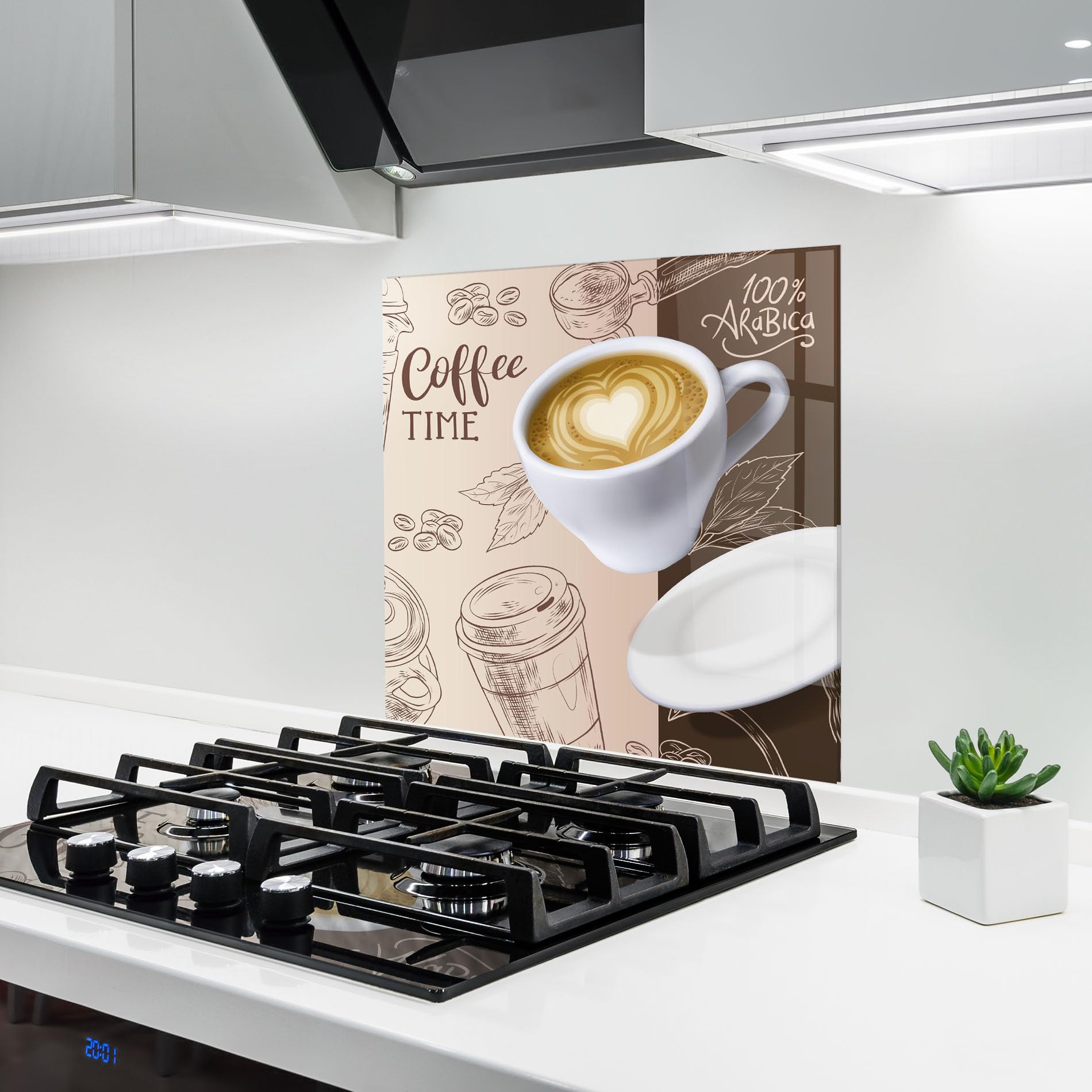 ARTHUB® Küchenrückwand aus Glas 60x60 cm, 4mm ESG | Spritzschutz, Glasplatte, Herdspritzschutz, Wandschutz für Herd, Hartglas, Lebensmittel, Kaffee, Coffee Time