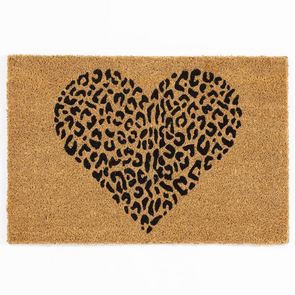 Rugs & More Premium Coir Doormats Outdoor - Robust Coconut Fibre Door Mat for Front or Back Entrance - Multiple Styles for Welcoming Home Decor (40 x 60 cm - Animal Print Heart)