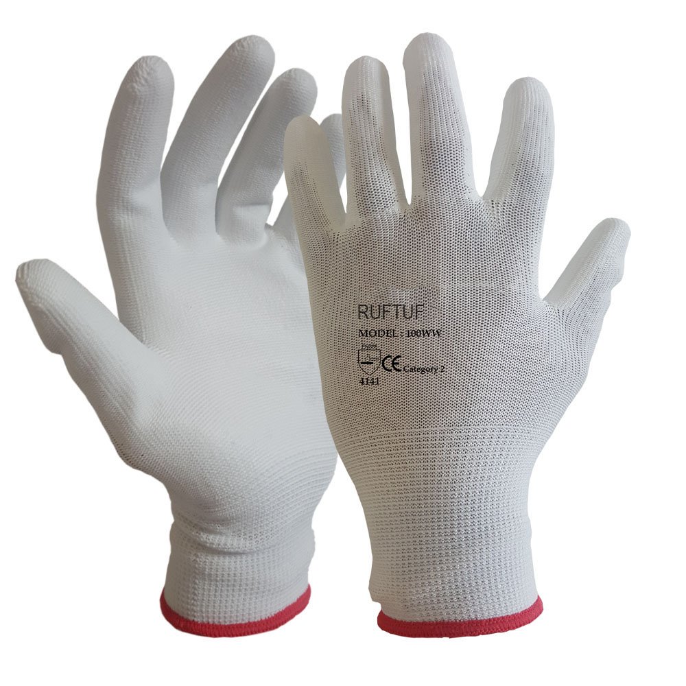 24 Pairs White PU Coated Nylon Safety Work Gloves Builders Mechanic Construction Grip (Medium)