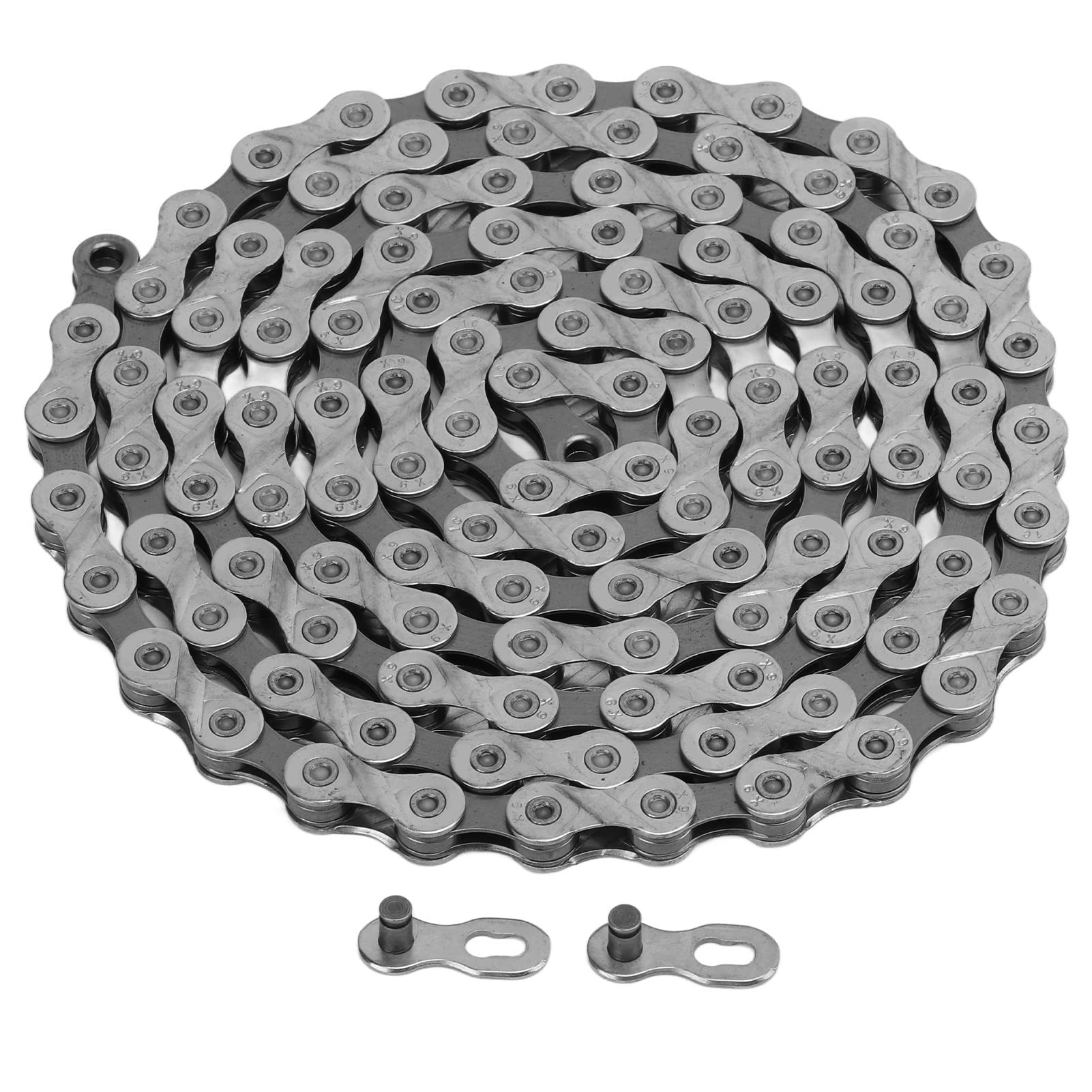 X9 Catene per bicicletta a 9 velocità Acciaio legato ad alta resistenza Antiruggine Antivegetativa 116 maglie Catene per bici a velocità singola per mountain bike da strada