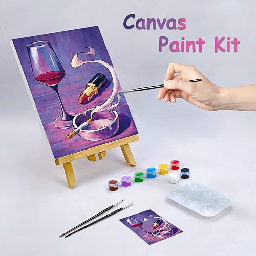 Miniatura 2 de Nuberlic Kit de pintura en lienzo y kit de sorbo para adultos, lienzo predibujado para pintar, kit de pintura para recuerdos de fiesta, copa de