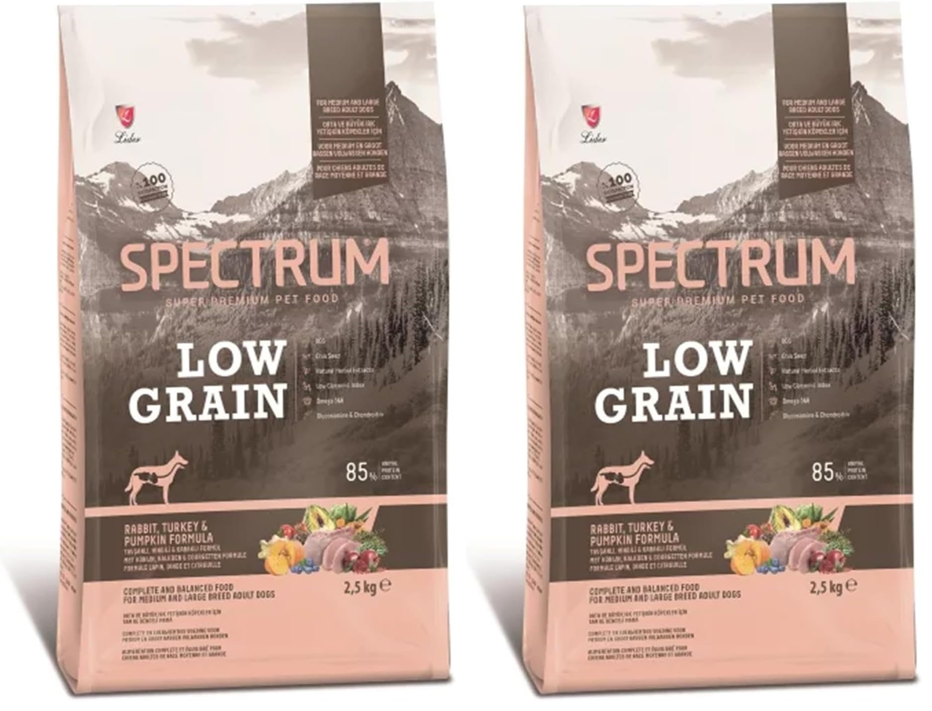 Spectrum Tavşanlı Hindili ve Bal Kabaklı Orta ve Büyük Irk Düşük Tahıllı Yetişkin Köpek Maması 2,5kg (2 paketi)