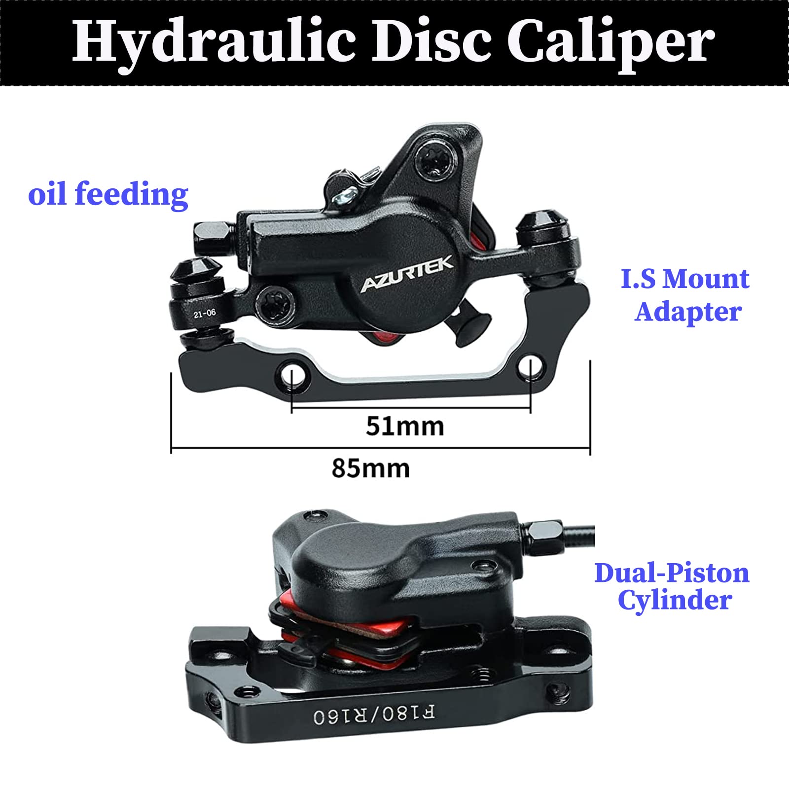 Juego de frenos de disco hidráulicos MTB, bicicleta de montaña freno delantero izquierdo 800mm, palancas de aleación de aluminio con calibres, adaptador PM/IS y rotor de 160mm, compatible con