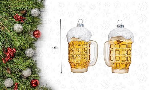 Miniatura 2 de Paquete de 2 adornos de cerveza de vidrio soplado a mano para árbol de Navidad, vidrio pintado a mano, paquete de 6 adornos de cerveza y adorno para