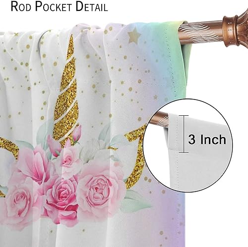Miniatura 5 de Cortinas de unicornio para niños, cortina de ventana con aislamiento térmico para habitación de niña, decoración de 42 x 45 pulgadas