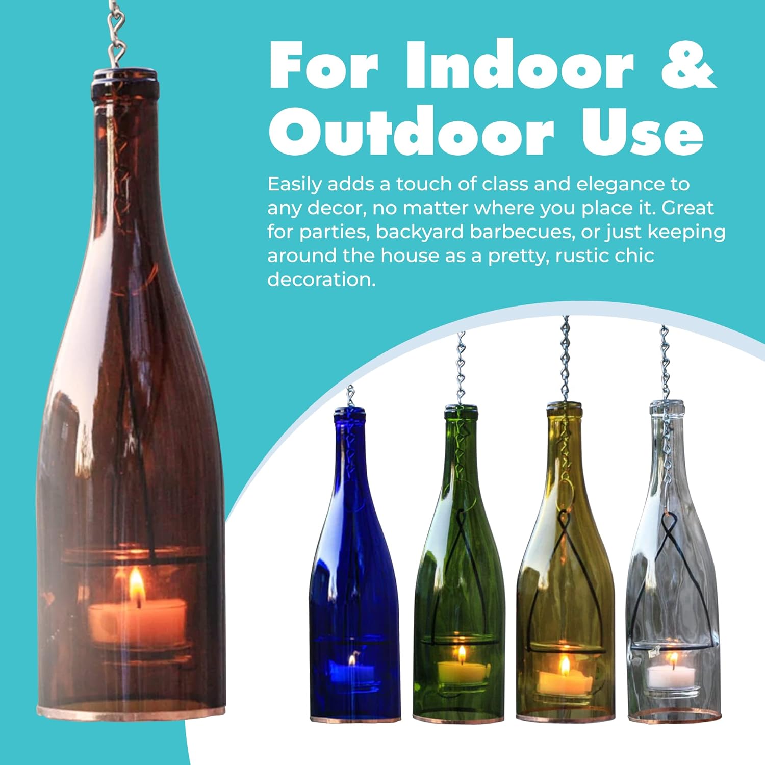 Blue Ridge Mountain Gifts Hanging Wine Bottle Indoor/Outdoor Lantern Lights - Decorative Lights Votive Candle Holder, Great for Rustic Wedding Decorations, Patio Decor, or Garden Decor, Yellow (1pc)