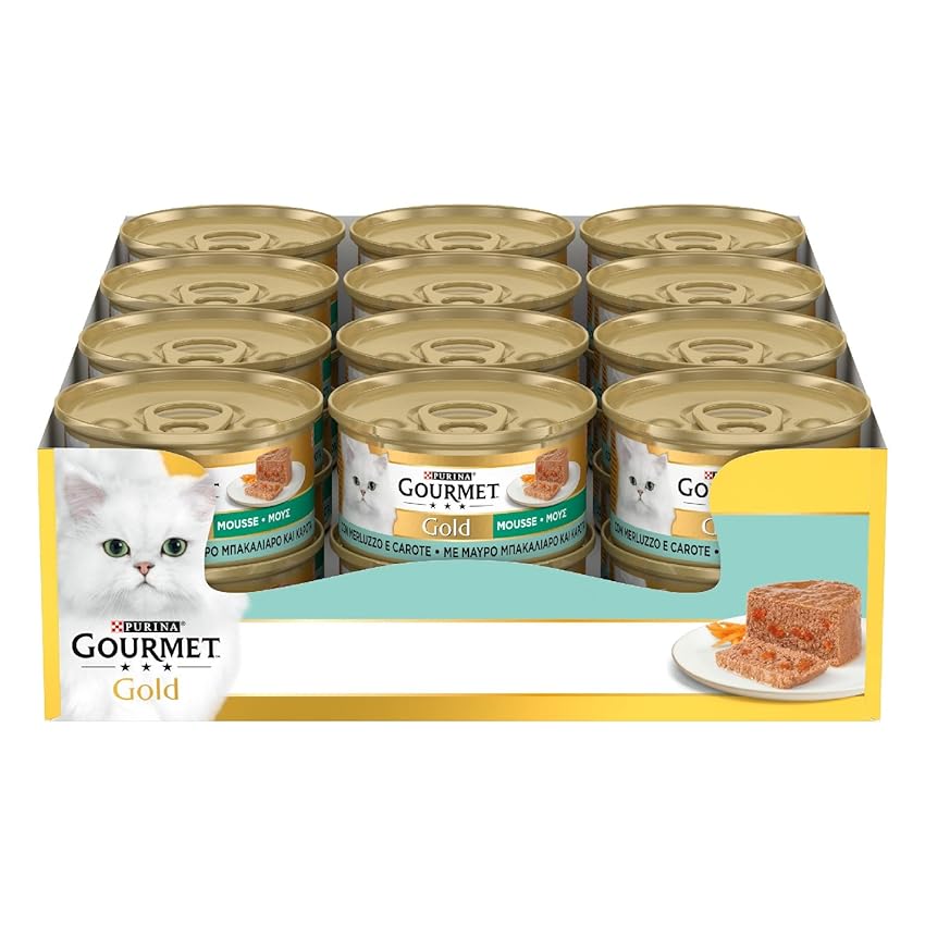 GOURMET GOLD Cibo umido per gatti adulti Mousse con Merluzzo e Delicate Carote 24 lattine da 85g