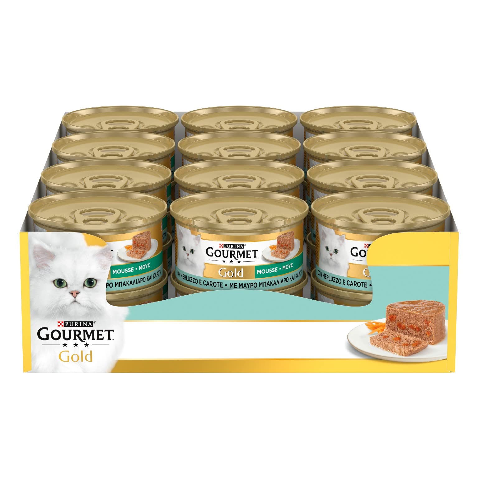GOURMET Gold Cibo Umido per Gatti Adulti Mousse con Merluzzo e Carote 24 Lattine da 85g