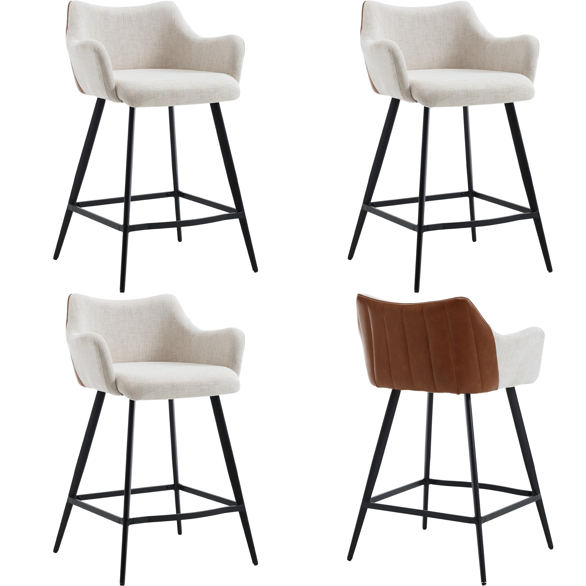 LZAREAL Color Block Bar Stools for Kitchen Island Barstools with Footrest Set of 4 Counter Height Bar Stool with Back and Metal Legs for Kitchen