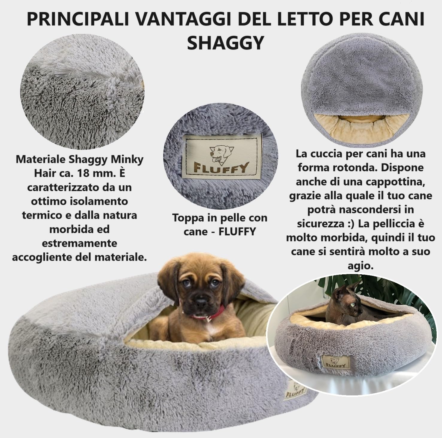 Cuccia per cani calmante soffice peluche per cani di taglia grande, taglia media, lavabile, anti ansia, letto per gatti di piccola taglia per gatti interni, letto a ciambella autoscaldante, XS 50 cm