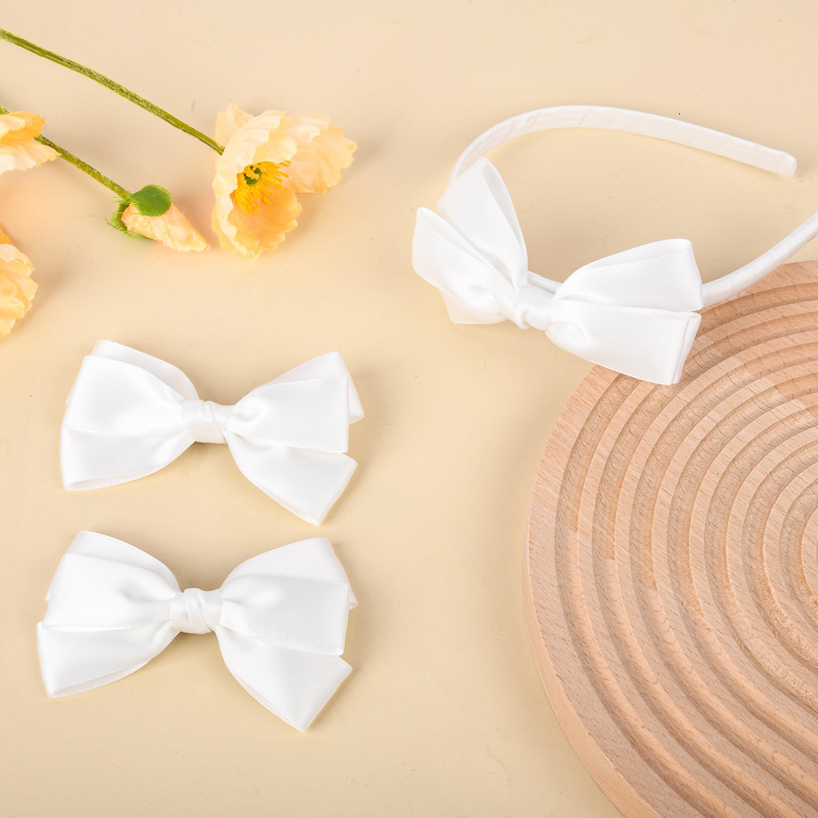 Amazon.com : DEEKA White Bow Headband & 2 Pcs Satin 4 Inch 