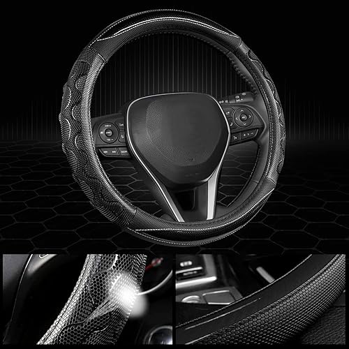 Miniatura 3 de GIANT PANDA Funda de volante para Toyota Tacoma 4Runner Tundra Sequoia, cubierta de volante de automóvil para grandes 15.5-16 pulgadas, color negro