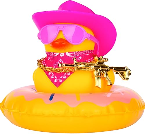 Anillo de natación de pato vaquero para decoración de tablero de automóvil, accesorios de decoración de pato de goma con mini anillo de natación,