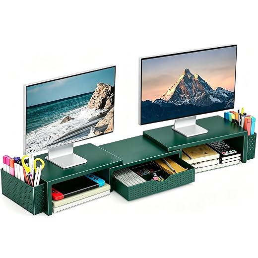 Spacrea Dual Monitor Stand Riser with Drawer and 2 Pen Holders