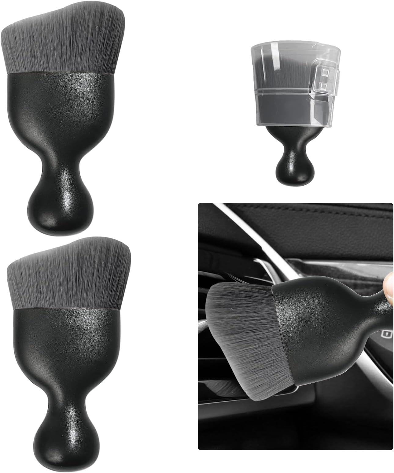 Ziciner Car Detailing Brush, Curved Soft Bristles Auto Removal Dust Collectors, Universal Vehicle Dashboard, Air Conditioner Vents, Interior Cleaning Tool Accessories (2PCS, Gray)