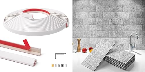Art3d 20ft Outside Vinyl Corner Trim with Peel and Stick Backsplash PVC Wall Tile