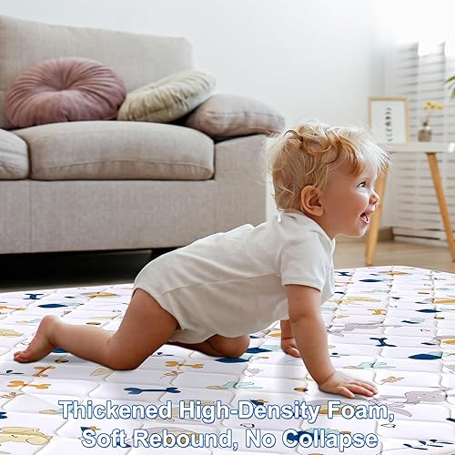 Miniatura 5 de Tapete de juego de espuma prémium para bebé, 47 x 47 pulgadas, tapete grueso de una sola pieza, tapete de juego acolchado antideslizante para bebés,