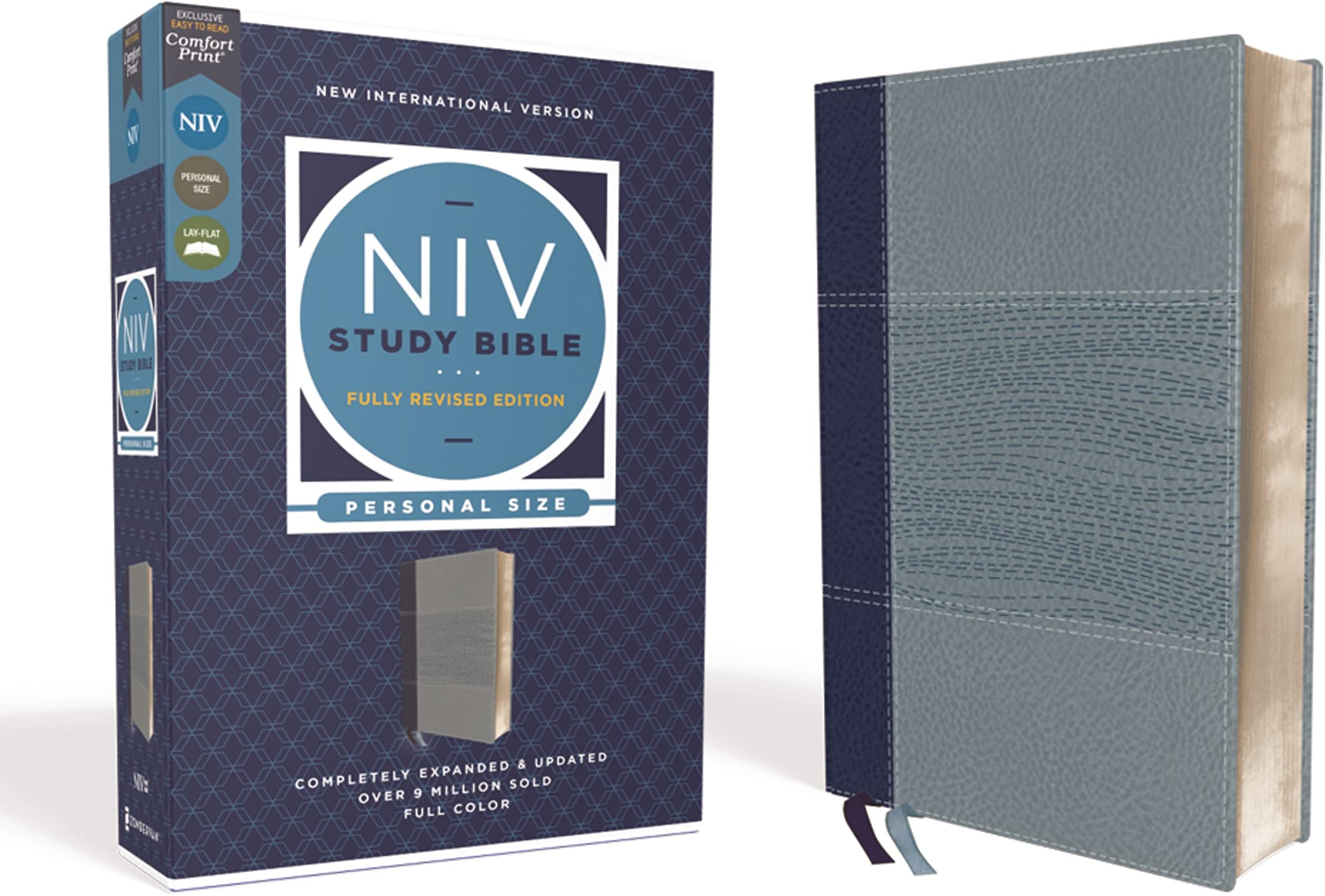NIV Study Bible, Fully Revised Edition (Study Deeply. Believe Wholeheartedly.), Personal Size, Leathersoft, Navy/Blue, Red Letter, Comfort Print