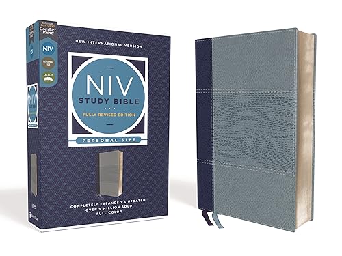 NIV Study Bible, Fully Revised Edition (Study Deeply. Believe Wholeheartedly.), Personal Size, Leathersoft, Navy/Blue, Red Letter, Comfort Print