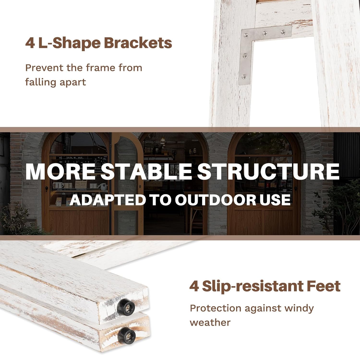 4 THOUGHT A-Frame Double-Sided Magnetic Chalkboard 40"x20", Solid Pine Wood Freestanding Sandwich Board for Restaurants, Cafes, Weddings (Rustic White)