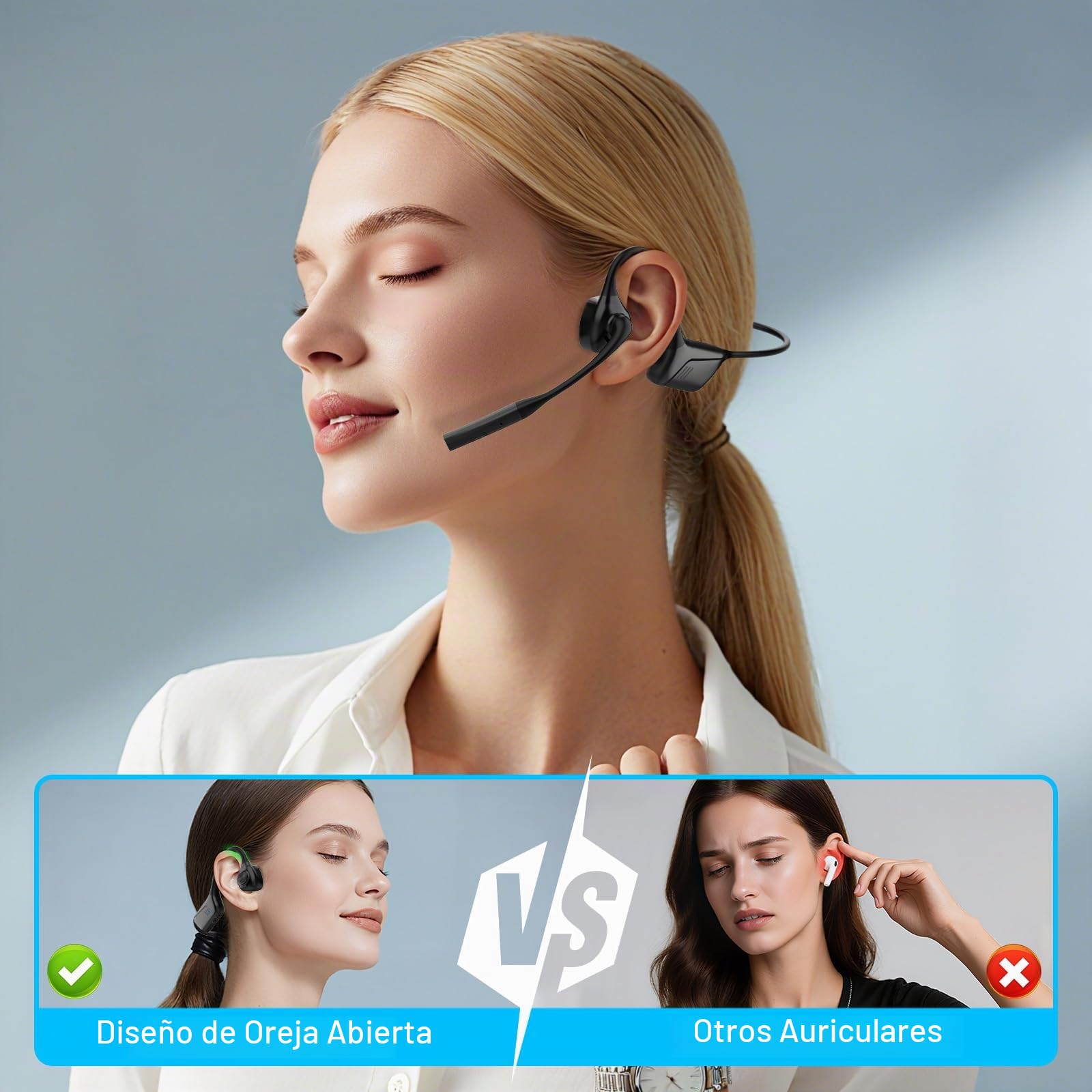 Smof Auriculares Conducción Aérea con Micrófono, Bluetooth 5.1 Open-Ear Auriculares Abierto con Micrófono de Cancelación de Ruido para el Trabajo, la conducción, la Oficina en el hogar (Negro)