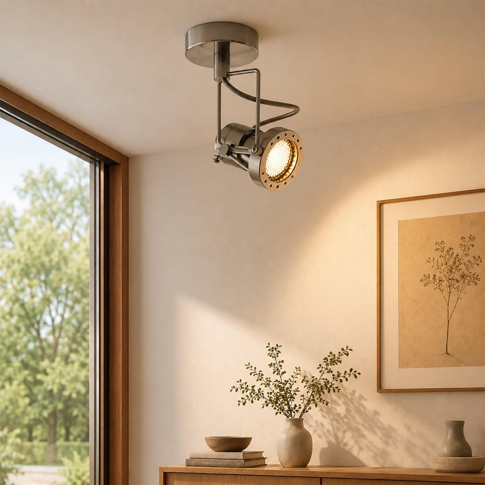 Jadssox Verstellbarer Deckenstrahler, halbbündige LED-Spotlampe, gebürstetes Nickel-Finish, 7 W, 3000 K, gerichtete Strahler, Akzentbeleuchtung for Wandkunst, Wohnzimmer, Schlafzimmer