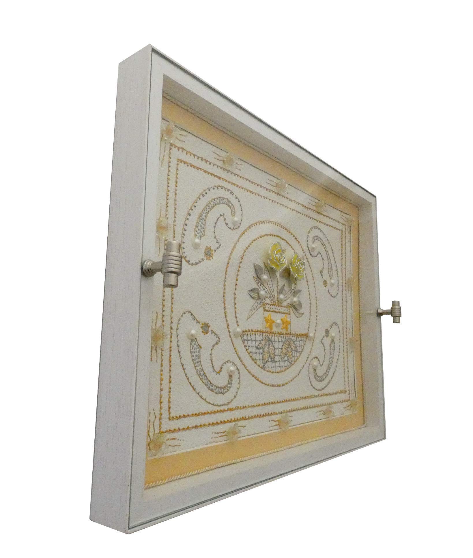 Bandeja decorativa hecha a mano. Incluye puntilla artesanal. Con asas de acero, cristal templado, flor seca. Regalo perfecto para decorar el hogar, salón o aniversario.
