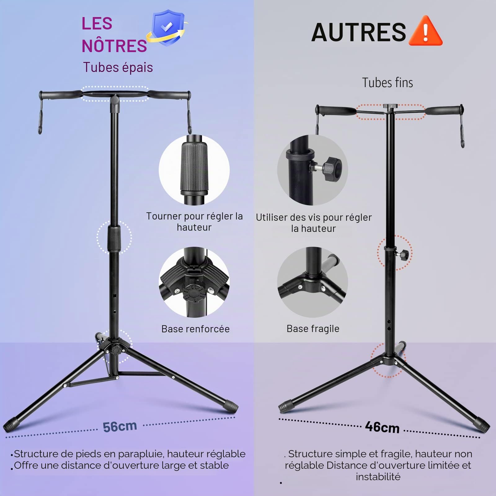 CAHAYA CY0321 Support de guitare avec 2 supports de cou pliable en métal universel pour guitares acoustiques électriques ukulélé, violon, banjo, mandoline